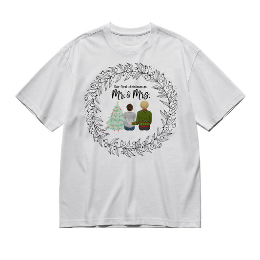 Our first christmas as partners - Pencil style back-200g-High-Quality 100% Cotton T-Shirt with Heat Transfer Printing