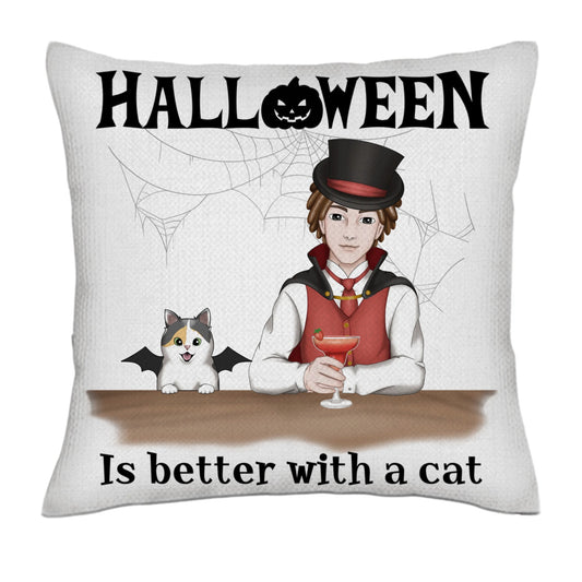 Halloween is better with a cat - Man 1/3 cats- Linen Pillowcase + Pillow Insert Set