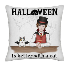 Halloween is better with a cat - Man 1/3 cats- Linen Pillowcase + Pillow Insert Set