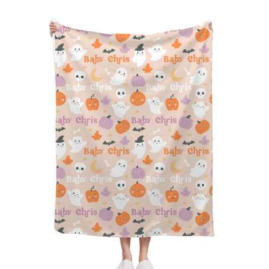 Cute Halloween Name Pattern Write your name-Personalized 280g Flannel Blanket 30×40 inches