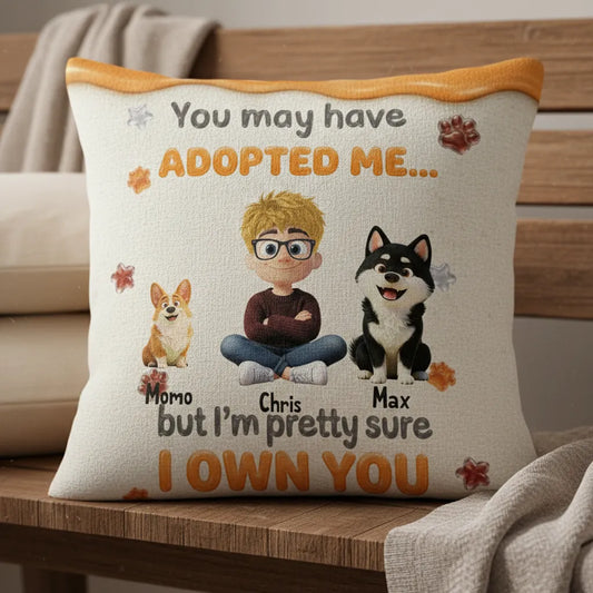 Personalized "I Own You" Dog Pillow - Custom Linen Throw Pillow with Names & Breeds