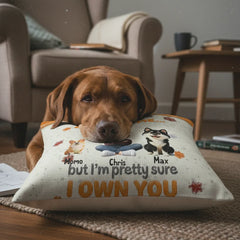 Personalized "I Own You" Dog Pillow - Custom Linen Throw Pillow with Names & Breeds
