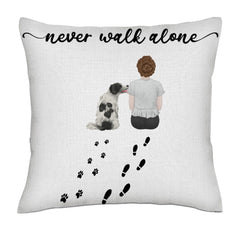 Never walk alone (Female / Male / Dog / Back) - Linen Pillowcase + Pillow Insert Set
