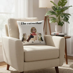 Personalized Cat Mom Pillow - "The Catmother" Custom Gift with Pet Names & Avatar