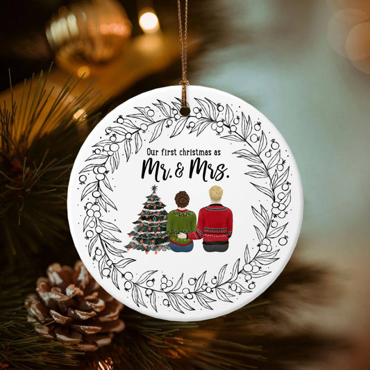 Our first christmas as partners - Pencil style back-Double-Sided Ceramic Round Pendant (Multiple Sizes Available)