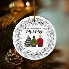 Our first christmas as partners - Pencil style back-Double-Sided Ceramic Round Pendant (Multiple Sizes Available)