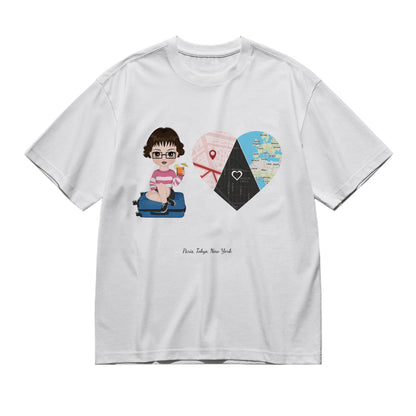 Just a Girl... - Chibi style and Maps-200g High-Quality 100% Cotton T-Shirt with Heat Transfer Printing