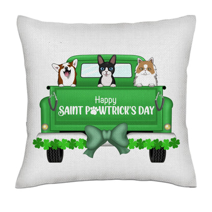 Saint pawtrick's day - Dogs and cats frontal- Linen Pillowcase + Pillow Insert Set