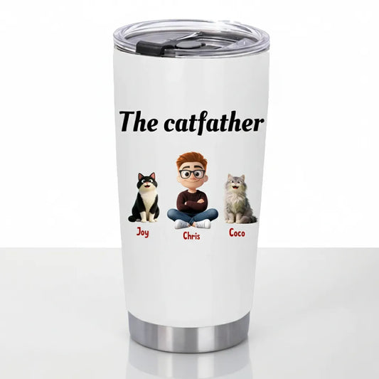 Personalized The Catfather 20oz Tumbler - Custom Cat Dad Gift (Up to 4 Cats)