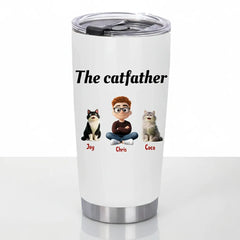 Personalized The Catfather 20oz Tumbler - Custom Cat Dad Gift (Up to 4 Cats)