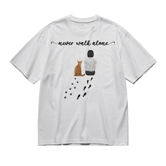 Never walk alone (Female / Male / Cat / Back)-200g High-Quality 100% Cotton T-Shirt with Heat Transfer Printing