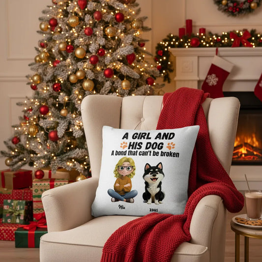 A GIRL AND HIS DOG- Linen Pillowcase + Pillow Insert Set