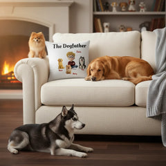 Custom Linen Dog Pillow - "The DogFather" Personalized Pet Throw Cushion - Premium Linen Fabric Gift for Dog Lovers