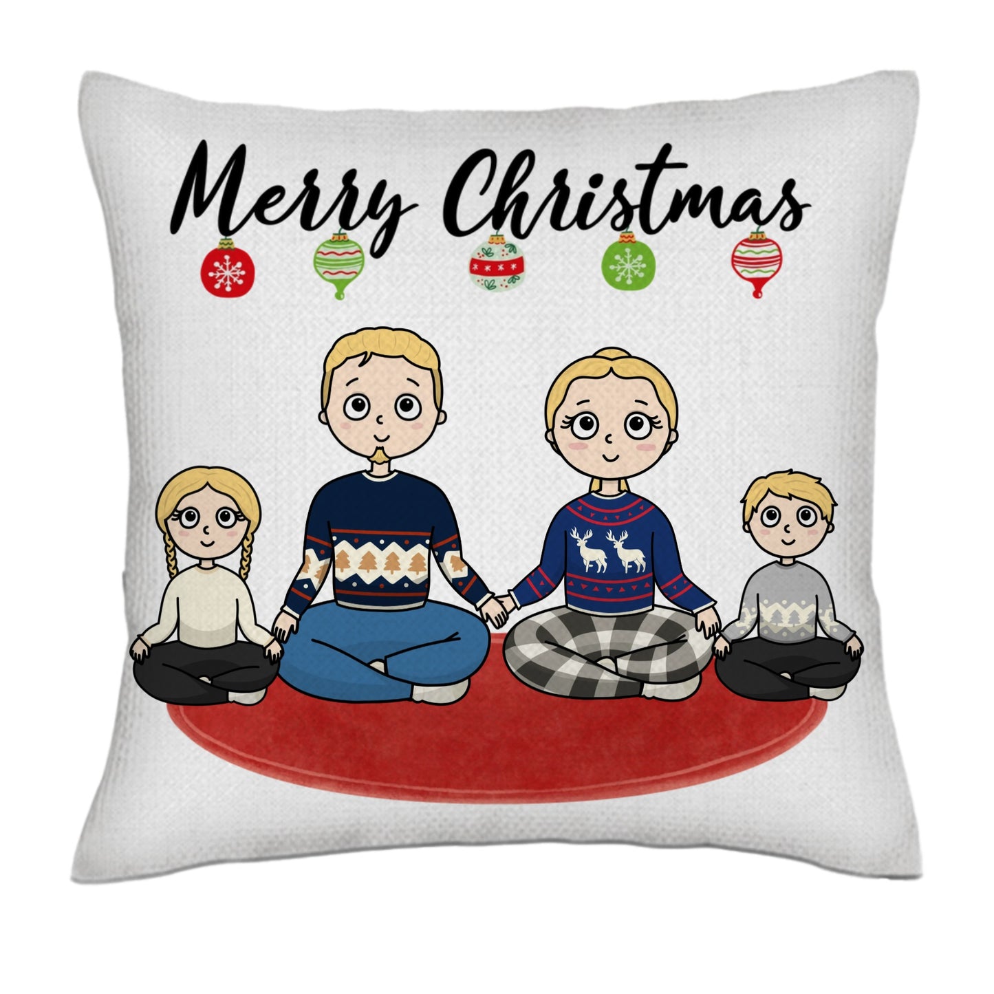 Merry Christmas from the ... family - Kawaii frontal- Linen Pillowcase + Pillow Insert Set