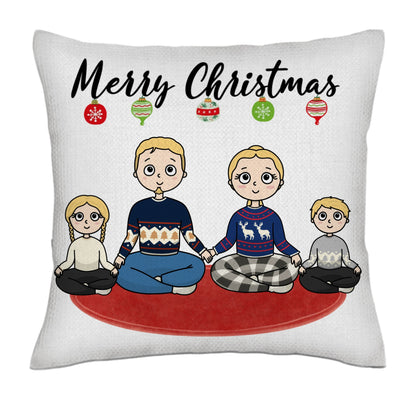 Merry Christmas from the ... family - Kawaii frontal- Linen Pillowcase + Pillow Insert Set