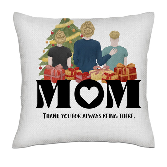 MOM (Back - pencil style) Circle Christmas- Linen Pillowcase + Pillow Insert Set