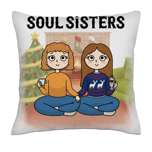 Christmas is better with sisters (frontal)- Linen Pillowcase + Pillow Insert Set
