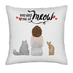 You had me at meow (Woman / Back)- Linen Pillowcase + Pillow Insert Set