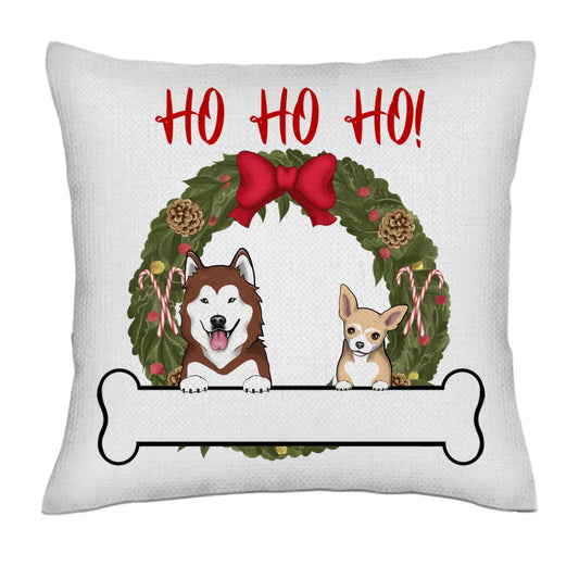 HO HO HO! (Dogs frontal)- Linen Pillowcase + Pillow Insert Set