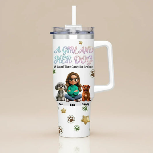 Personalized 40oz Tumbler with Handle - "A Girl And Her Dog" Custom Travel Mug