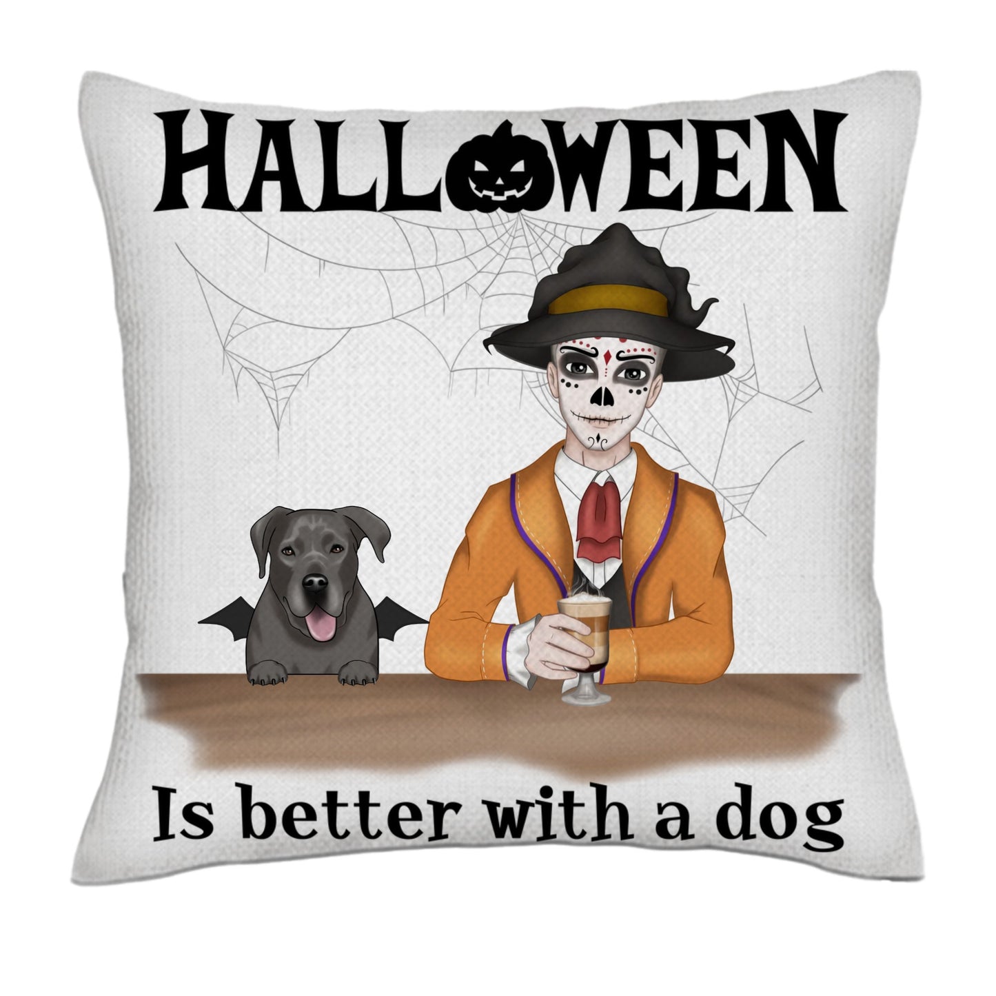 Halloween is better with a dog - Man 1/3 dogs- Linen Pillowcase + Pillow Insert Set