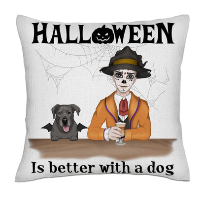 Halloween is better with a dog - Man 1/3 dogs- Linen Pillowcase + Pillow Insert Set
