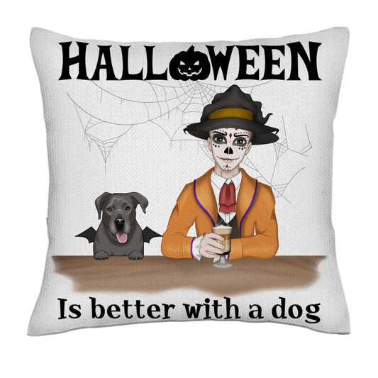 Halloween is better with a dog - Man 1/3 dogs- Linen Pillowcase + Pillow Insert Set