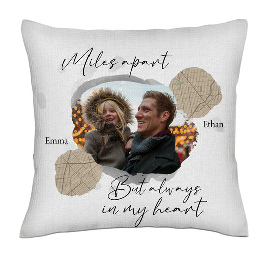 Miles apart but always in my heart (father's day) - photos- Linen Pillowcase + Pillow Insert Set