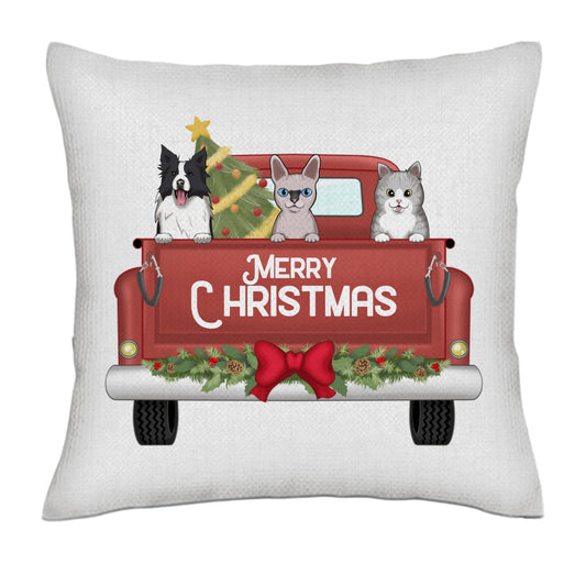 Merry Christmas - Dogs and cats frontal- Linen Pillowcase + Pillow Insert Set