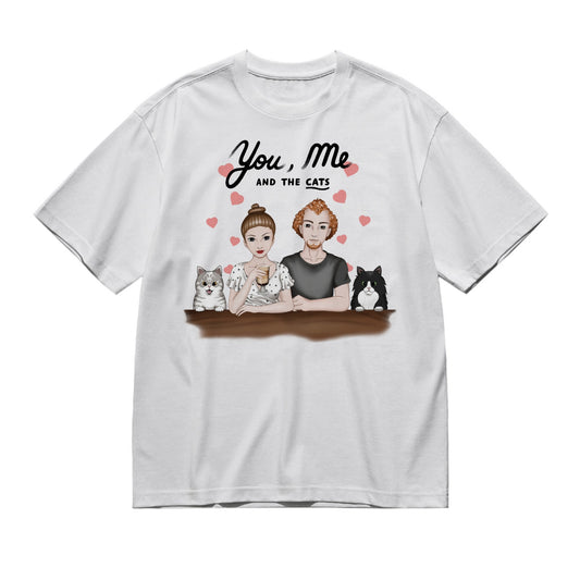 You & me and the cats (Frontal)-200g High-Quality 100% Cotton T-Shirt with Heat Transfer Printing