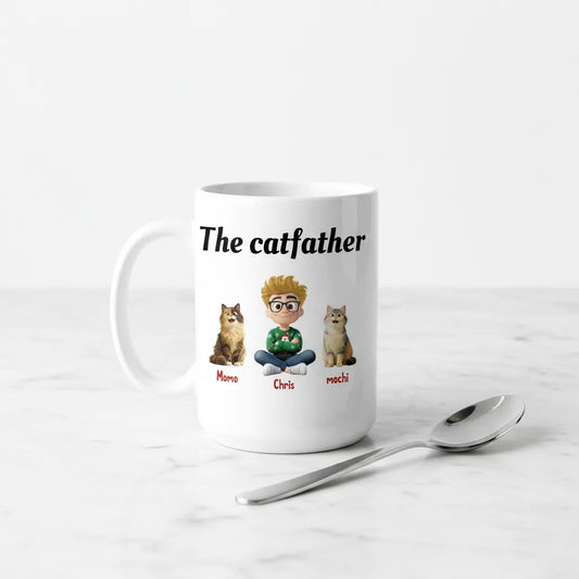 Personalized The Catfather Mug - Custom Cat Dad Gift for Him (Up to 4 Pets)