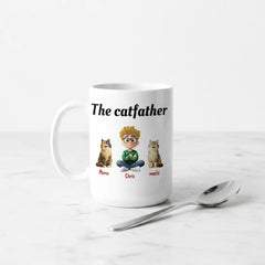 Personalized The Catfather Mug - Custom Cat Dad Gift for Him (Up to 4 Pets)