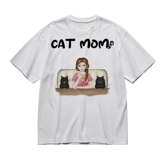 Cat Mom - Frontal full color - Female 4 cats-200g High-Quality 100% Cotton T-Shirt with Heat Transfer Printing