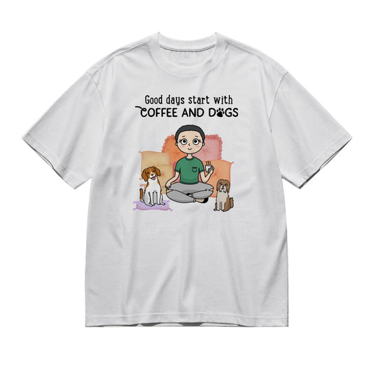 Good days start with coffee and a cat (Kawaii - Woman)-200g High-Quality 100% Cotton T-Shirt with Heat Transfer Printing