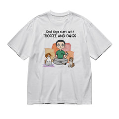 Good days start with coffee and a cat (Kawaii - Woman)-200g High-Quality 100% Cotton T-Shirt with Heat Transfer Printing