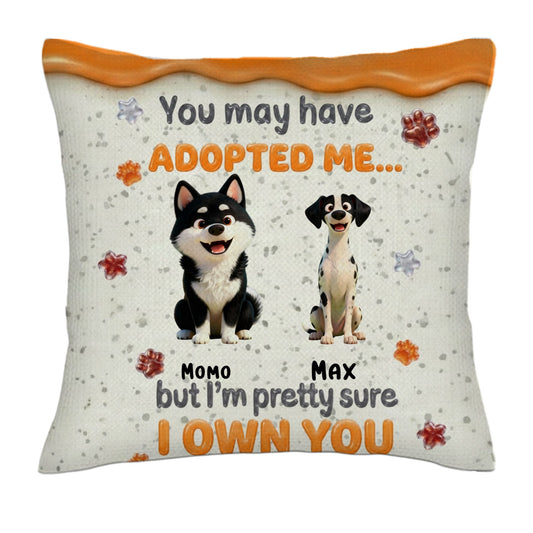 Funny Dog Lover Gift Linen Pillow with Insert - "I Own You" Quote - Personalized Pet Names - Premium Pillowcase Set