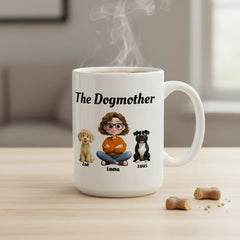 Personalized The Dogmother Mug with Custom Dog Names & Breeds - Funny Dog Mom Gift for Her (11oz & 15oz)
