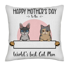 Happy mothers day to the worlds best Cat Mom (Frontal) - Linen Pillowcase + Pillow Insert Set