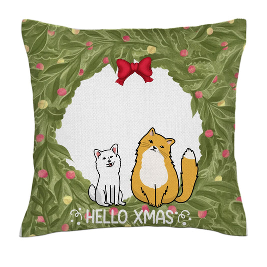 Hello Xmas - Pets (kawaii frontal) Acrylics- Linen Pillowcase + Pillow Insert Set