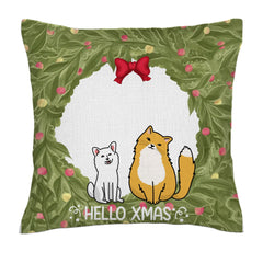 Hello Xmas - Pets (kawaii frontal) Acrylics- Linen Pillowcase + Pillow Insert Set