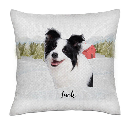 Christmas with my pet- Linen Pillowcase + Pillow Insert Set