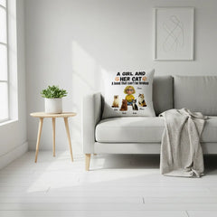 A Girl And Her Cat- Linen Pillowcase + Pillow Insert Set