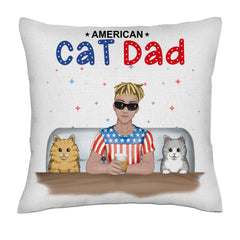 American Cat Dad - Full Color frontal 1/4 cats- Linen Pillowcase + Pillow Insert Set