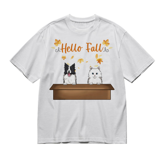 Hello fall - Dogs and cats frontal-200g High-Quality 100% Cotton T-Shirt with Heat Transfer Printing
