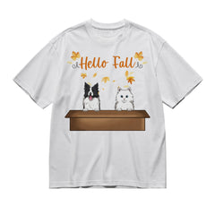 Hello fall - Dogs and cats frontal-200g High-Quality 100% Cotton T-Shirt with Heat Transfer Printing