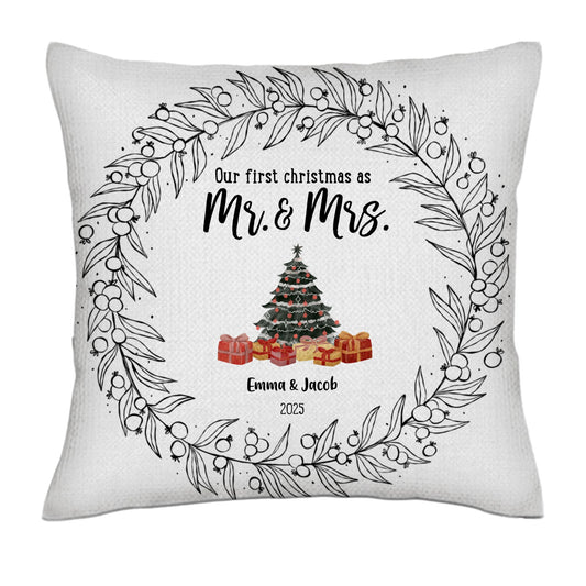 Our first christmas as partners - Text only- Linen Pillowcase + Pillow Insert Set