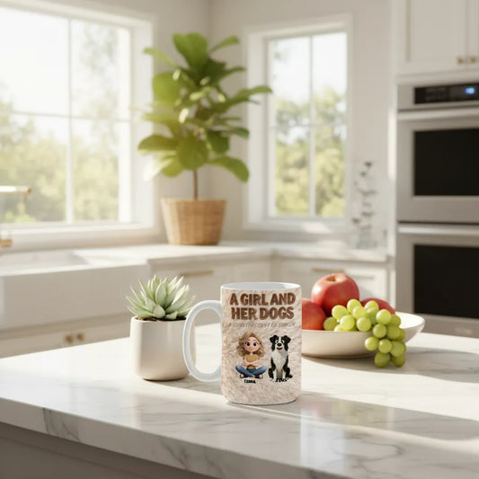 Personalized Dog Mom Mug - Custom Girl and Her Dogs Ceramic Coffee Cup - Unique Pet Lover Gift
