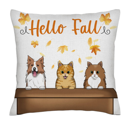 Hello fall - Dogs and cats frontal - Linen Pillowcase + Pillow Insert Set
