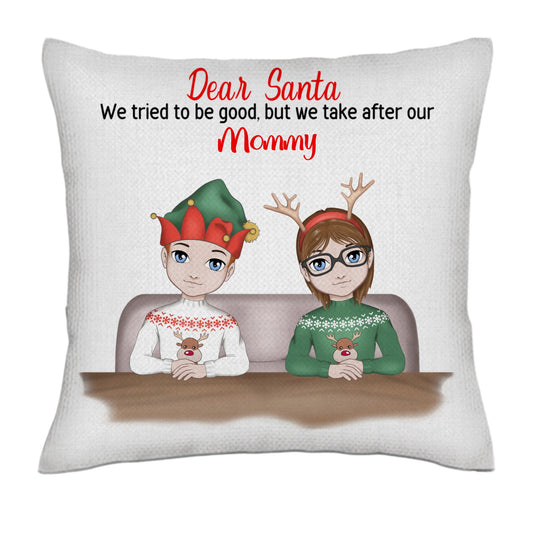 Dear Santa I tried to be good - Full color frontal - Boy/Girl- Linen Pillowcase + Pillow Insert Set