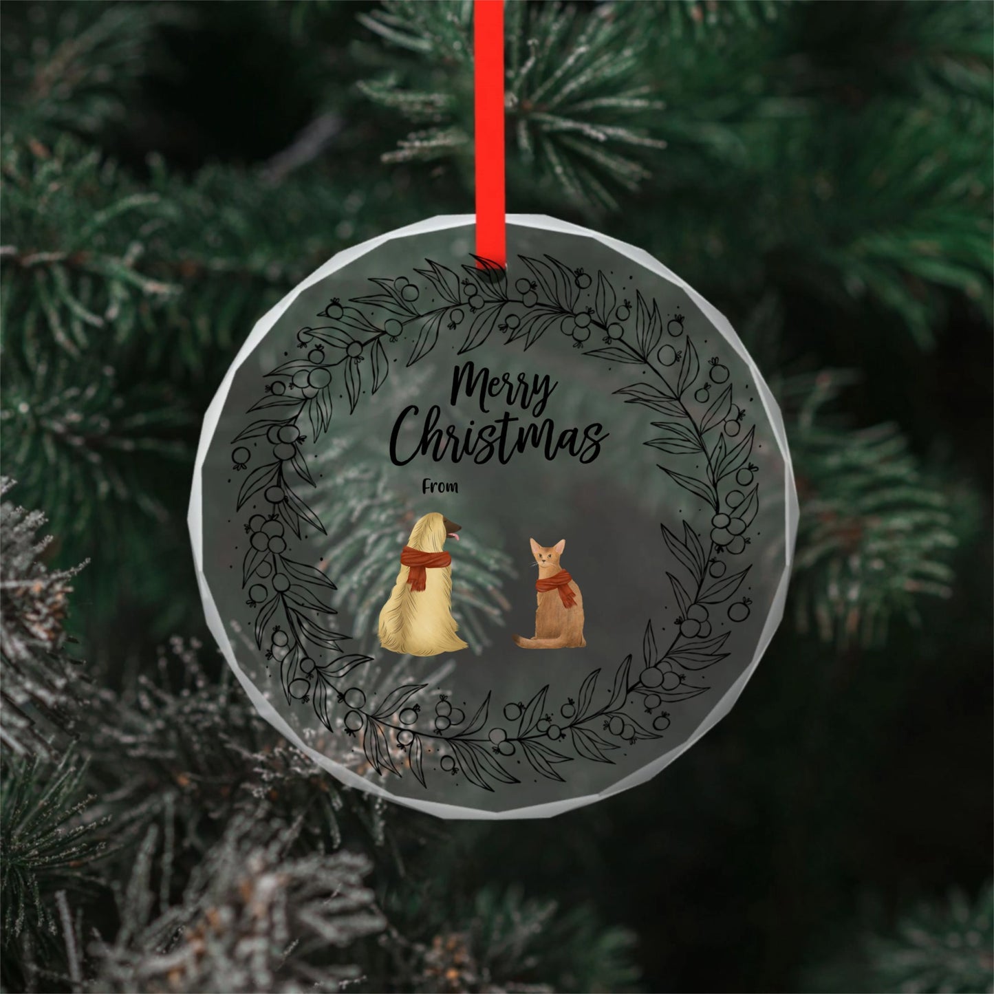 Merry christmas - Pencil style back pets cloned-Personalized Custom Round Glass Pendant